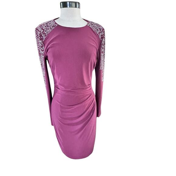 Cache Women's Burgundy Sequin Bead Embellished Bodycon Evening Dress Size 10 - Picture 1 of 9